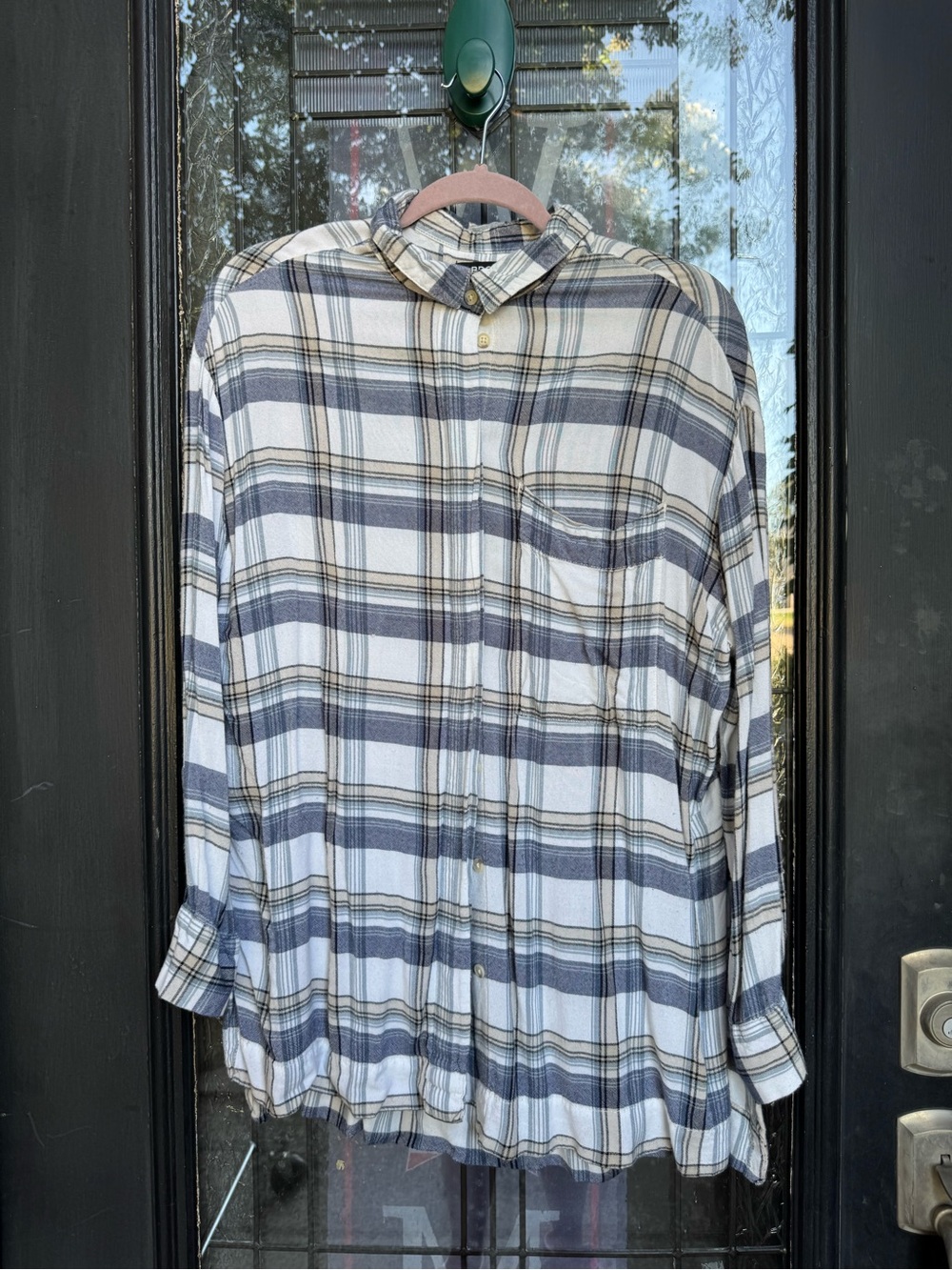 BDG Urban Outfitters Neutral Plaid Rayon Button-Down Shirt - Size M
